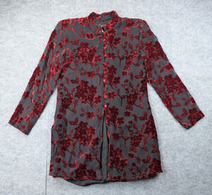 Vintage Velvet Burnout Blouse Womens 10 Silk Tunic Whimsigoth Floral Oberon 90s